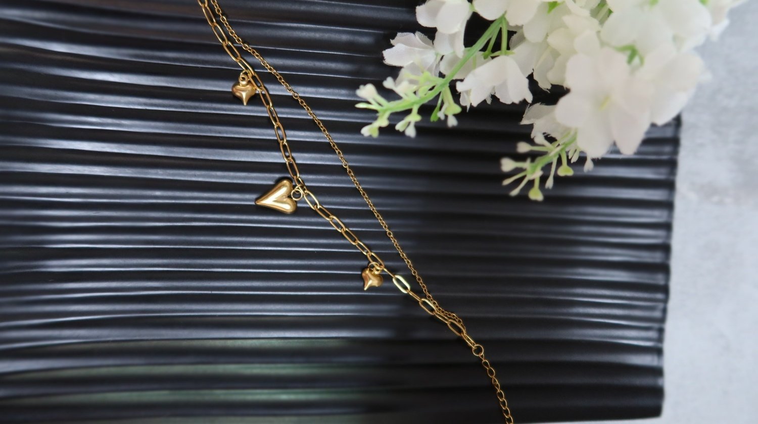 Anti tarnish heart charm layered bracelet