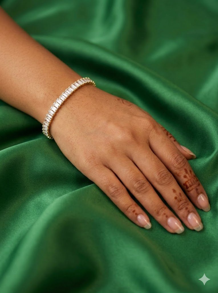 B Luxe Emerald Glow Anti-Tarnish Baguette Tennis Bracelet