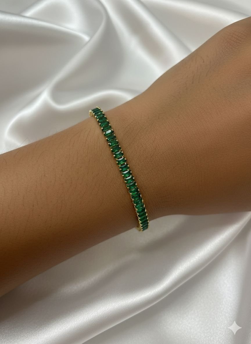 B Luxe Emerald Gleam Anti-Tarnish Baguette Tennis Bracelet