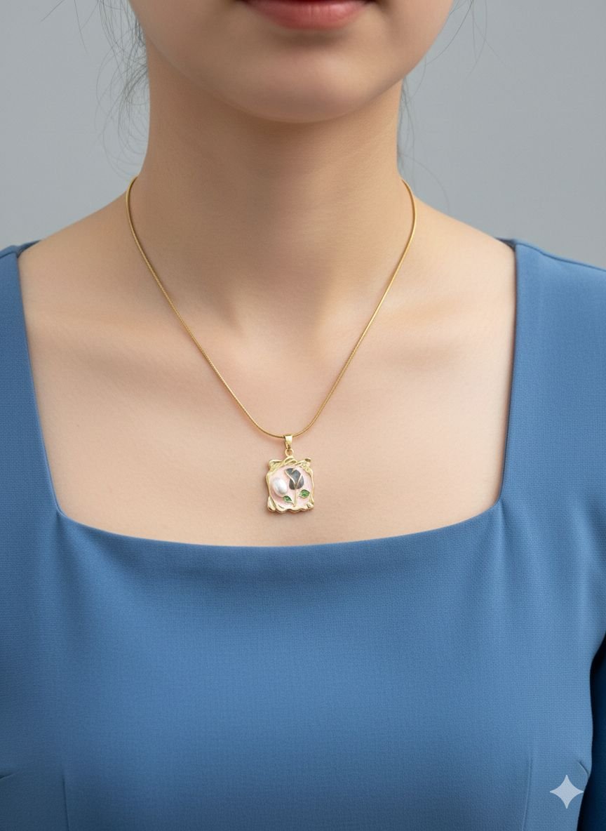 B Luxe Vintage Style Rose Pearl Medallion Necklace – Anti-Tarnish Gold Daily Wear