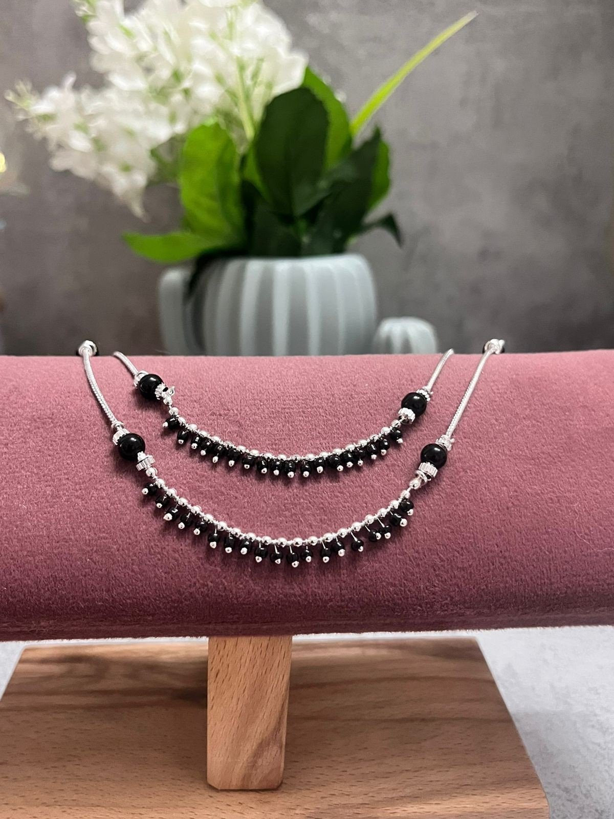 silver elegant anklet pair
