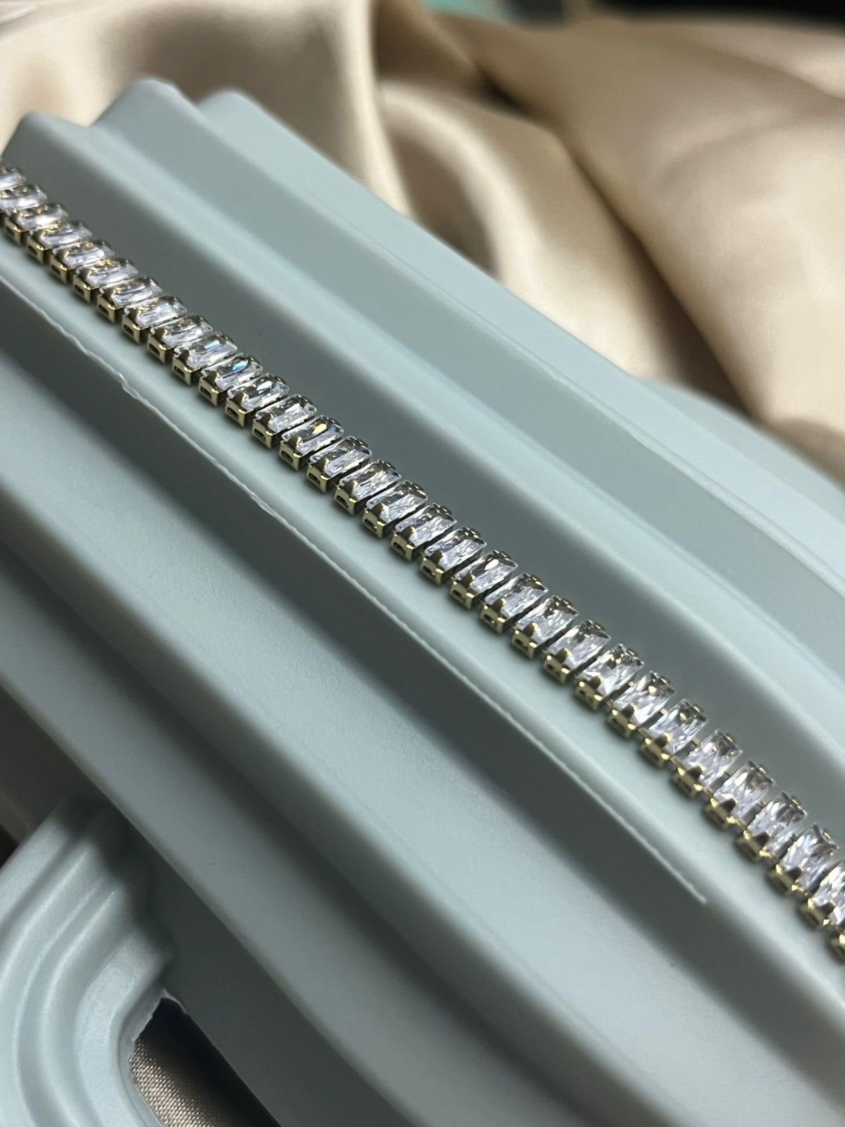 B Luxe Emerald Glow Anti-Tarnish Baguette Tennis Bracelet image 2