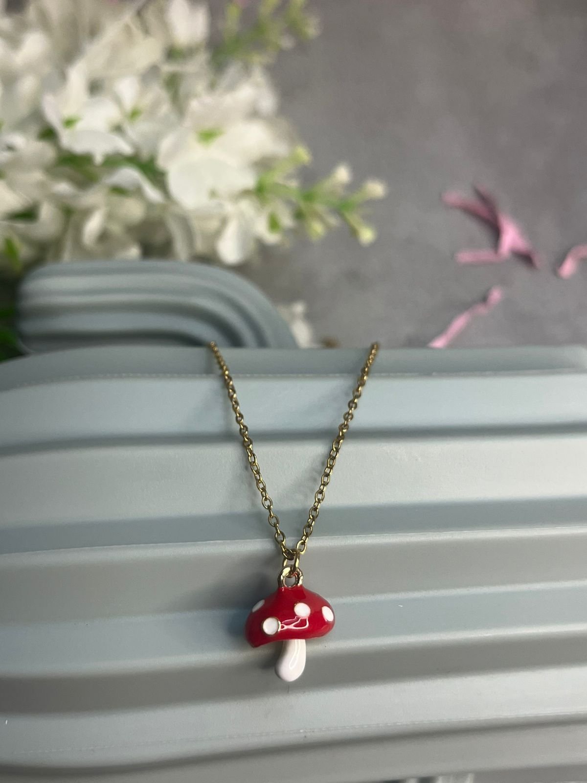 B Luxe Red Mushroom Pendant Necklace – Waterproof & Anti-Tarnish Kids Jewelry image 3