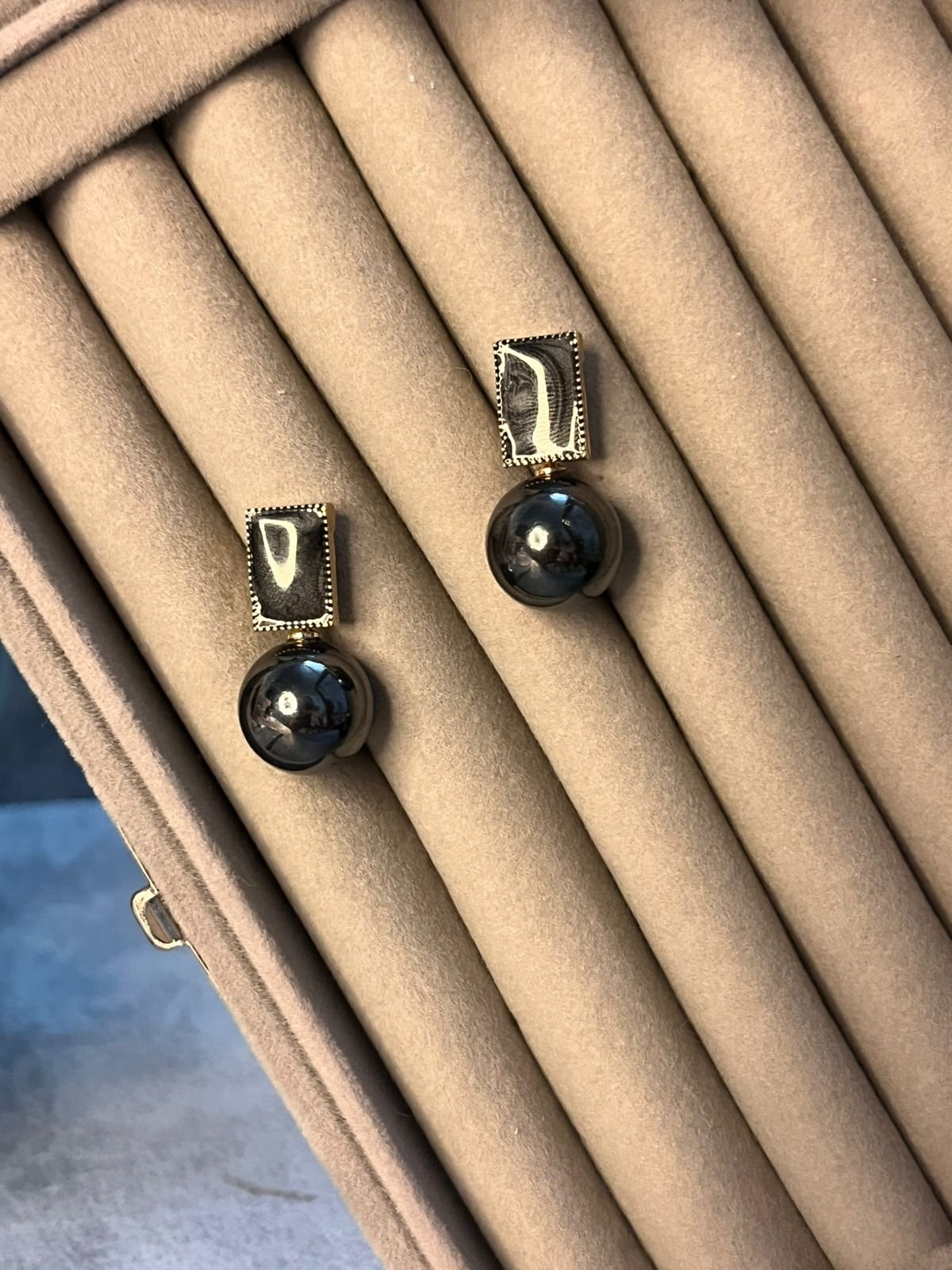 Black ball statement earrings image 2